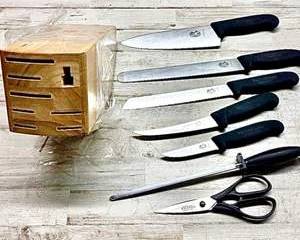 Henckels Knife Set w/ Block – Santoku Chef Carving Knife Fork & Honing Steel