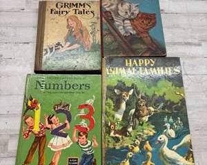 Vintage Grimm’s Fairy Tales 1920 Donohue Book Lot Golden Picture Book Numbers Happy Animal Families Miez Und Muschi