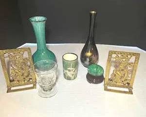 Lot of Asian-Style Decorative Items – Brass Dragons, Vases, Stone Egg, Glass & Ceramics