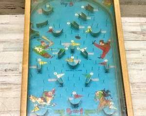Vintage Poosh-M-Up Big 5 Baseball Pinball Game Northwestern Wood Frame