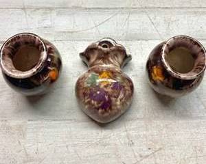 Vintage Drip Glaze Mini Vases & Wall Pocket Set German Pottery 511/3 USA