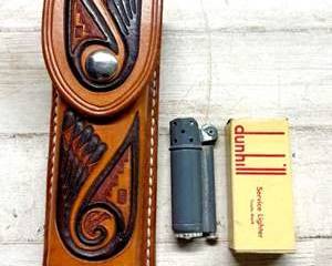 Vintage Dunhill Service Lighter w/ Box & Tooled Leather Case – Made in USA
