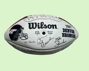 1997 Denver Broncos Team Signed (Stamped) Football Wilson NFL Pat Bowlen Mike Shanahan Super Bowl Era