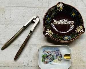 Vintage German Souvenir Lot Heidelberg Bowl Porzellan Fischer Ashtray Handgemalt Tongs