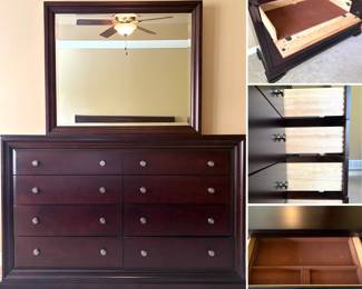 AVAILABLE FOR EARLY PURCHASE 

Like new matching 4 piece solid wood, Cresent Fine Furniture bedroom set. Includes king sleigh bed with super clean, barely used Beautyrest Recharge Hybrid mattress, two matching nightstands with built in outlets and gorgeous mirrored horizontal dresser. More pictures available upon request - $1595

Willing to help load or delivery is available. 