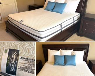 AVAILABLE FOR EARLY PURCHASE 

Like new matching 4 piece solid wood, Cresent Fine Furniture bedroom set. Includes king sleigh bed with super clean, barely used Beautyrest Recharge Hybrid mattress, two matching nightstands with built in outlets and gorgeous mirrored horizontal dresser. More pictures available upon request - $1595

Willing to help load or delivery is available. 