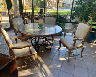 Marble Top Table w/ Set of 4 Arm Chairs