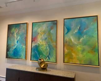 Three Piece FINE ARTS oil on canvas / Brass Sculpture