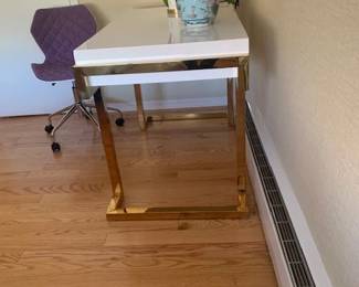 Contemporary Wood and Brass Desk