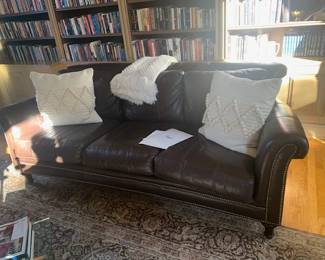 Burgundy Leather Sofa  /  Pair Chairs w/Ottomans -Bloomingdales  