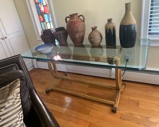 Glass Top Oblong and Wood Frame Table