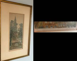Hand colored lithograph no 53 signed c1917 Hjalmer Bachmann. Subject is Rosenberg Castle in Copenhagen, Denmark. $50