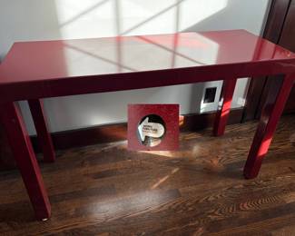 Paul Mayen NYC Red Lacquer Vintage Console Table.  Deep Red.  Once owned by Bill Ku, a prominent architect who served as the vice president and chief designer at Minoru Yamasaki and Associates, designer of the World Trade Center   48" lx 18"w x 29" h  $800