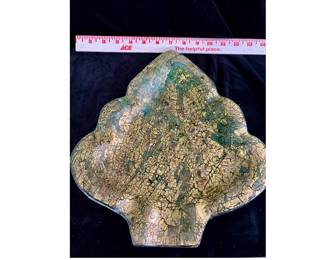 Christmas Tree shaped glass plate.  12.5" high Gold leaf on green glass.  Stunning.  $30