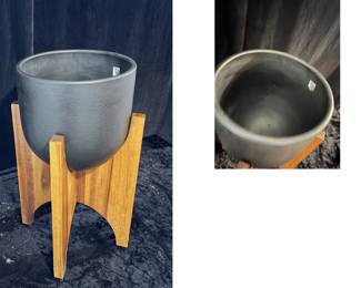 West Elm plant stand on wood base.  Mid-century look.  21" high, pot diameter is 10.5"  Excl Cond.  $50