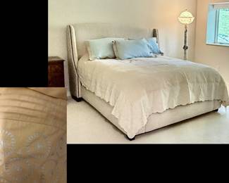 Vintage Martha Stewart Queen duvet cover, three shams, dust ruffle. Colors are ecru and light blue.  Beautiful detail.  Excl cond.  Used only for staging homes. $90