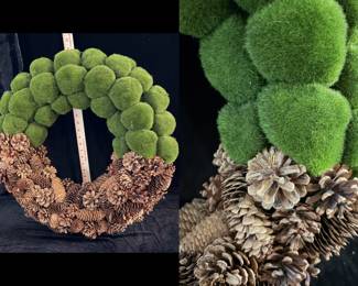Pinecone and moss-like wreath from Detroit Garden Works.  22" diameter. $30