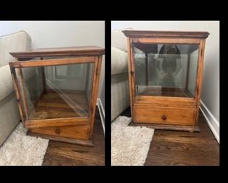 1890’s Oak & Glass Counter Display Cabinet
25”w x 25”d x 31”h.  Great sofa side cabinet height  $595