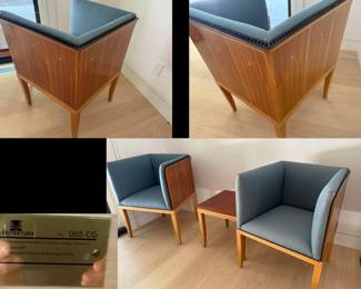 Spectacular three piece set designed by Eliel Saarinen 1929-1930. These are exclusive reproductions authorized by Cranbrook Academy of Art/Museum.  Manufactured by Charles Phipps & Sons and sold by Arkitektura.  c. 1991. Original fabric in excellent condition.  Everything about the set is fabulous and the entire set is in excellent condition.  $8000