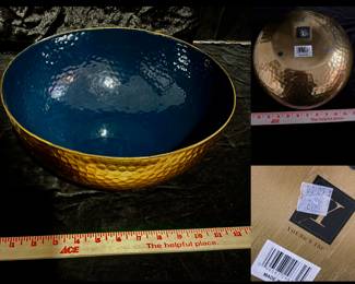 Brass with ceramic glaze display bowls. Deep blue color. 11.5" x 4.5"    $25 