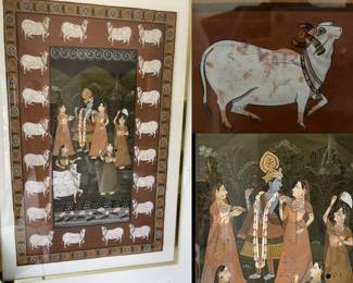 Traditional Pichwai painting from Nathdwar India with beautiful textured gold frame.    62.5" x 42"  $550