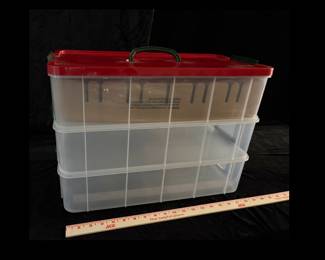 Ornament storage box.  Wing-lid.  Three tier. New. 10.5x19.5x13.5   $15