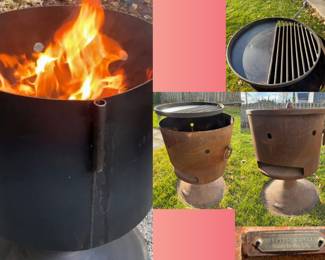 Firepit and cooking oven with removable swing-arm BBQ rack for grilling (Firepits UK Pete's Oven 70).  Can also be used as a pizza oven. Grill never used. From Boulier's Royal Oak.  $350