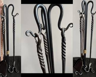 Wrought iron fireplace tools.  Never used in fireplace.  Artisan  forged with brass detail. Stunning   $150