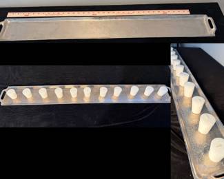 Pewter tray with candles.  40" x 5.5". Two available. $35 each