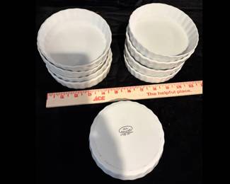 Porcelain round ramekins for custards, quiche, etc.  BIA brand.  Oven, dishwasher and microwave safe. Set of 9. $18