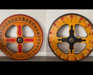 Antique Carnival Roulette Wheel.  Two Sided.  All Original Wonderful Paint and Iron Hardware.  36” diameter $450