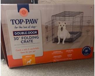 Double Door 30” Dog Crate
Like new ! Used 2x only
Roller feet for scratch free floors, folds & locks for easy transport.  30”l x 19.2”w x 21.6”h    $45
