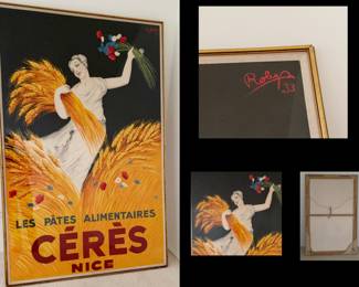 Ceres original French poster in excellent condition and mounted on linen, plexiglass and wood frame.  Signed Robys 1933 Size: 77" x 50"  Extremely RARE.   $7000