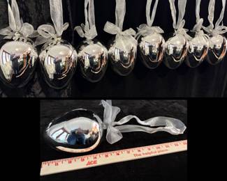 Christmas ornaments (or Easter) Silver Glass hand blown egg shape .  Set of eight. $40