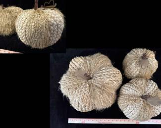  Braided gourds from natural sisal fibers.  Set of three. Excl Cond. From Detroit Garden Works.  13", 9" and 7" diameter.  $35