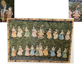 Picchwai from Nathdwar of Krishna Rasa dance and foliage backdrop. 46 3/4" x 681/4"  Beautifully mounted.  Excl Cond $500