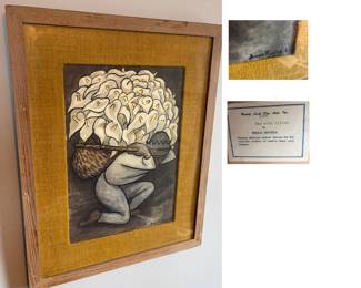 Diego Rivera's Man with Lilies. Original authorized lithograph print and frame Rudolph Lesch.  c. 1955. 17" x 21.5."   $125
