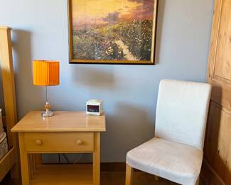 Nightstand, Side Chair, Lamp, Art