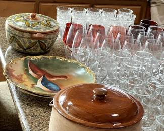 Vintage Vallauris Terracotta Pottery (France), Vintage Tlaquepaque Mexican Pottery, Limoges Quail Plate