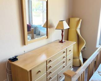 Dresser and Mirror, Lamp, Queen Cushion Mattress Topper