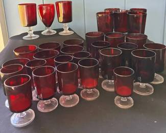 SA108VVintage Red Glassware with Clear Base
