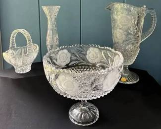 SA123Vintage Crystal Pedestal Bowl  Pitcher With Glass Bowl And Vase
