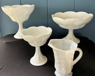 SA117Vintage Milk, Glass, Pedestal Bowls  Pitcher