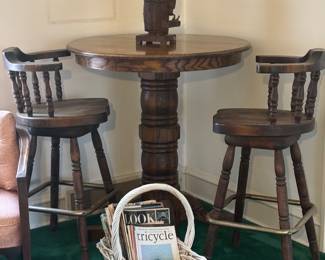 Tall bar table with two chairs, Vintage ‘60s LOOK magazines 