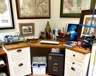 Pottery Barn corner desk with filing cabinets
