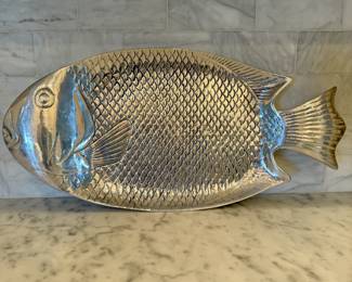 Old Town Imports Artist Aluminum Silver Fish Platter Made In Mexico