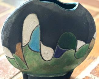 Vintage Ceramic and Metal Art Vase