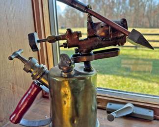 Antique Polished Brass Gasoline Blow Torch Lamp
