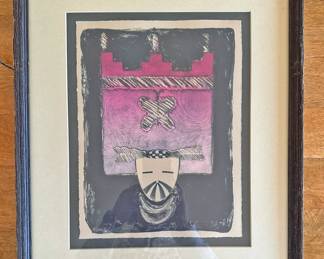 Butterfly Maiden, by Dan Namingha limited edition lithograph Hopi kachina pink