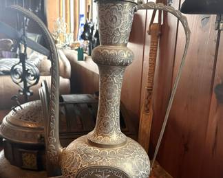 Vintage Hand-etched Brass Teapot from Saudi  Arabia